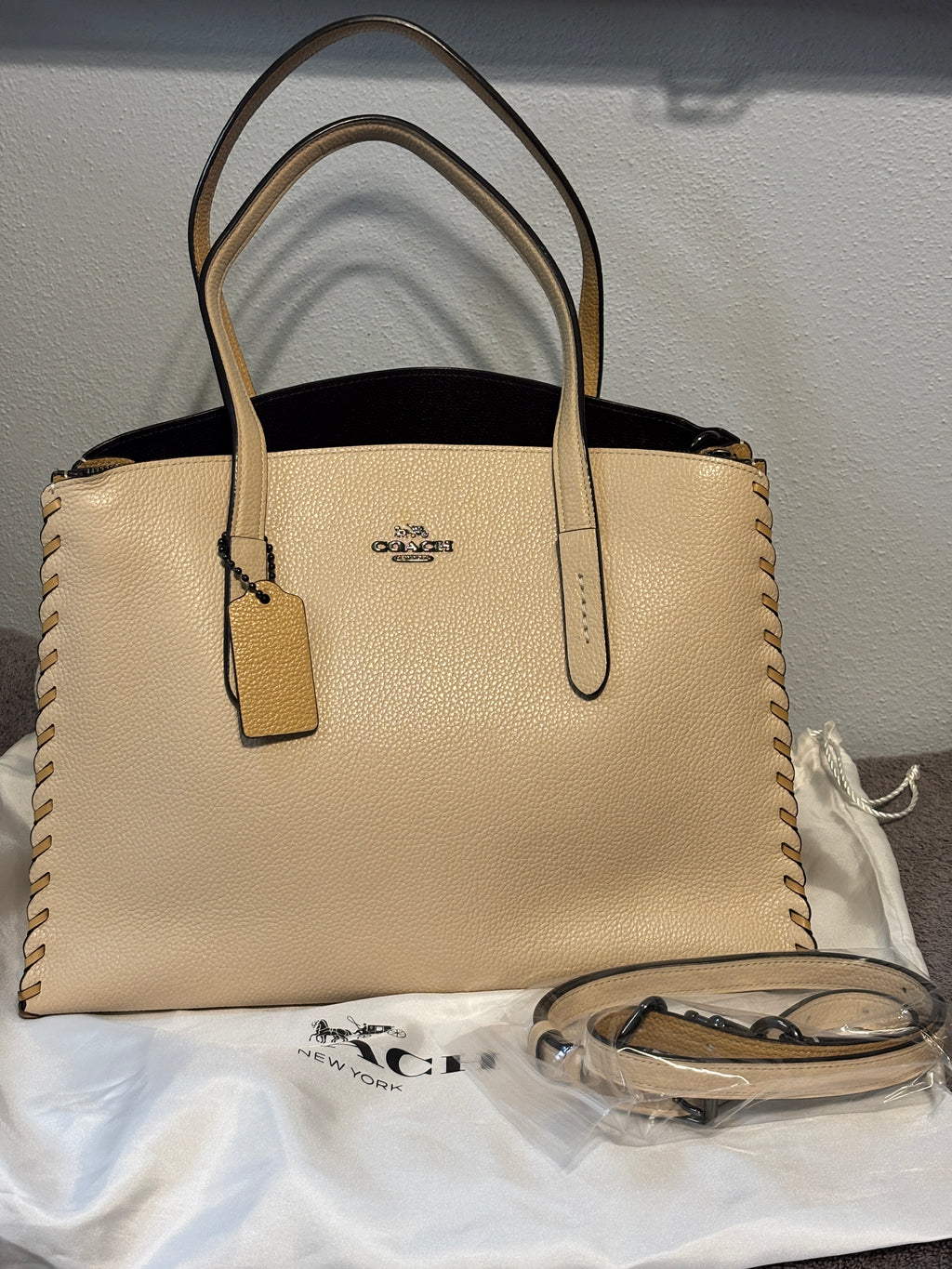 Coach Charlie Carryall Whipstitch Colorblock Almond Cream 69609 Crossbody