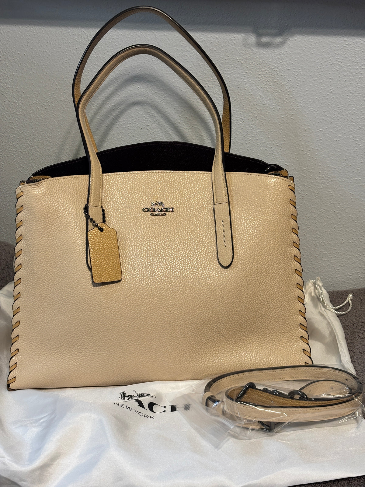 Coach Charlie Carryall Whipstitch Colorblock Almond Cream 69609 Crossbody