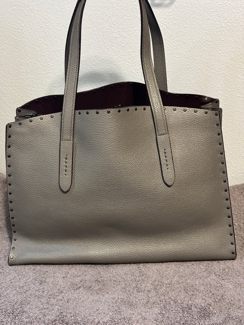 Coach Charlie Carryall Gray Rivets Leather Tote Crossbody 69609 Dust Bag
