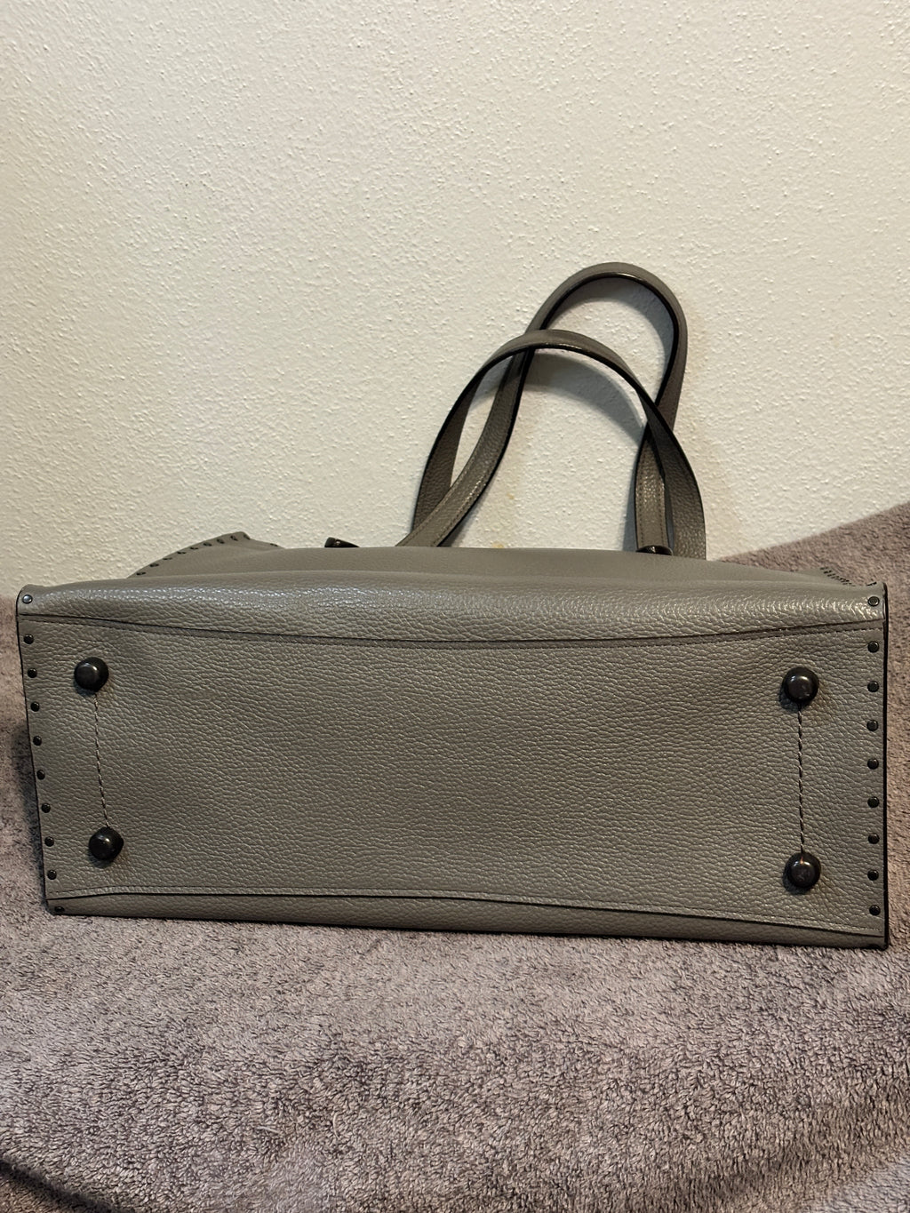 Coach Charlie Carryall Gray Rivets Leather Tote Crossbody 69609 Dust Bag