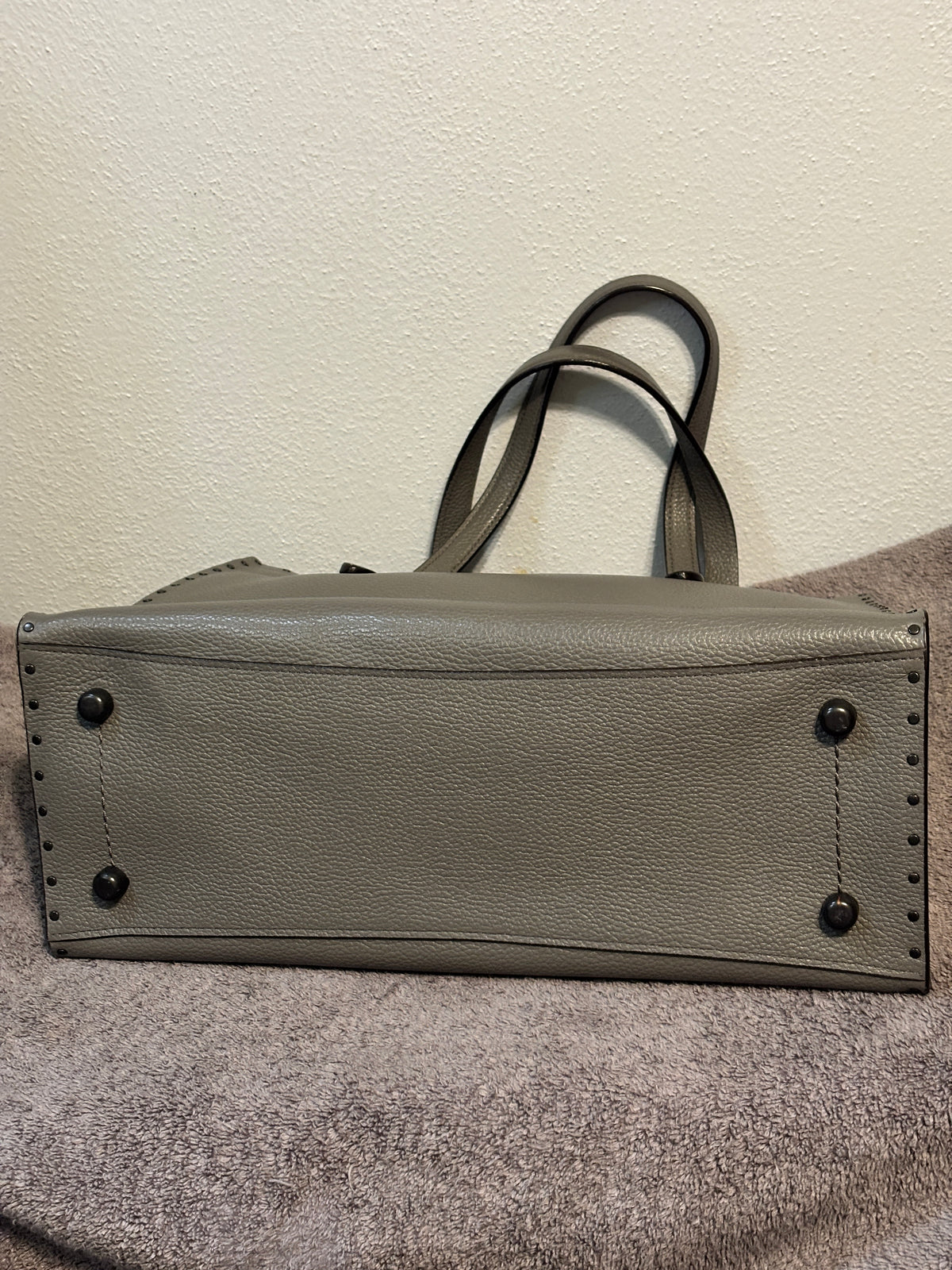 Coach Charlie Carryall Gray Rivets Leather Tote Crossbody 69609 Dust Bag