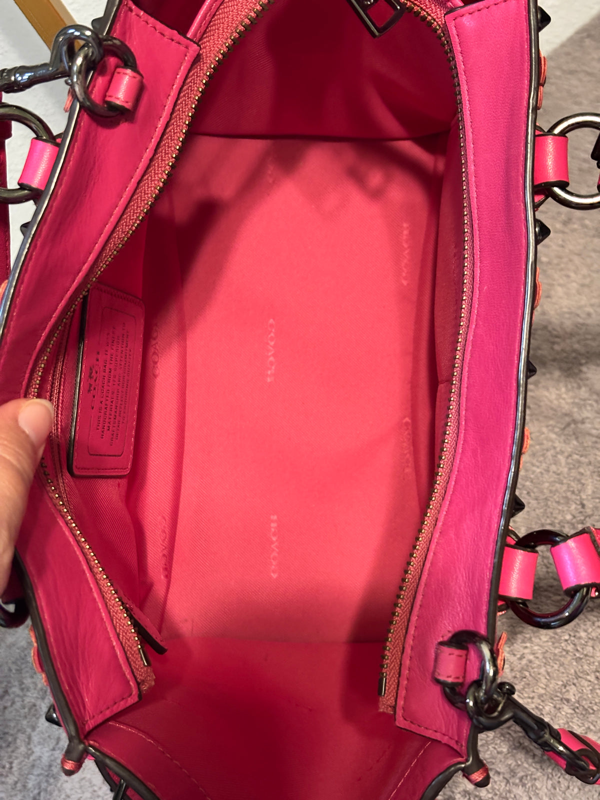 Coach Mini Crosby Carryall Dahlia Pink Floral Rivets 37707 Crossbody