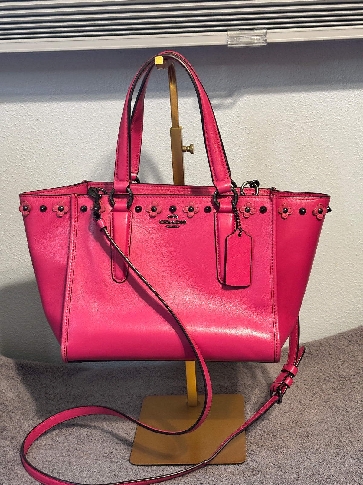 Coach Mini Crosby Carryall Dahlia Pink Floral Rivets 37707 Crossbody