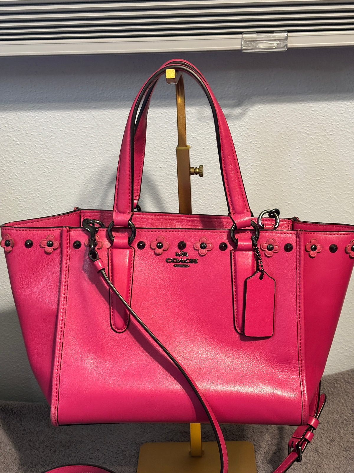 Coach Mini Crosby Carryall Dahlia Pink Floral Rivets 37707 Crossbody