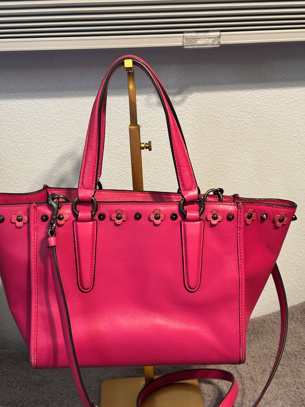 Coach Mini Crosby Carryall Dahlia Pink Floral Rivets 37707 Crossbody
