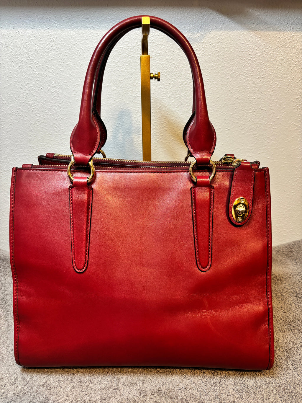 Coach Crosby Carryall Red Leather 3 Compartment Turnlock Crossbody Satchel