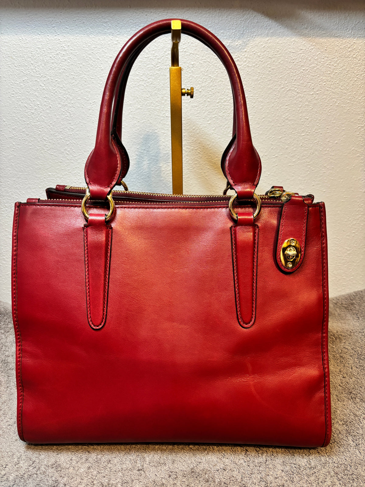 Coach Crosby Carryall Red Leather 3 Compartment Turnlock Crossbody Satchel
