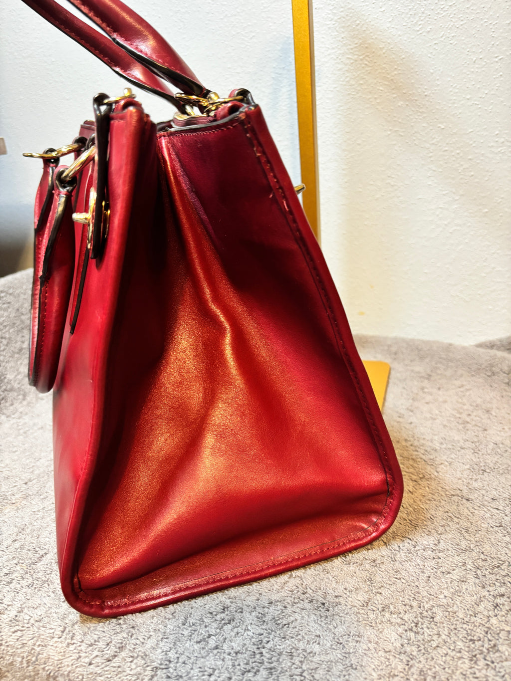 Coach Crosby Carryall Red Leather 3 Compartment Turnlock Crossbody Satchel