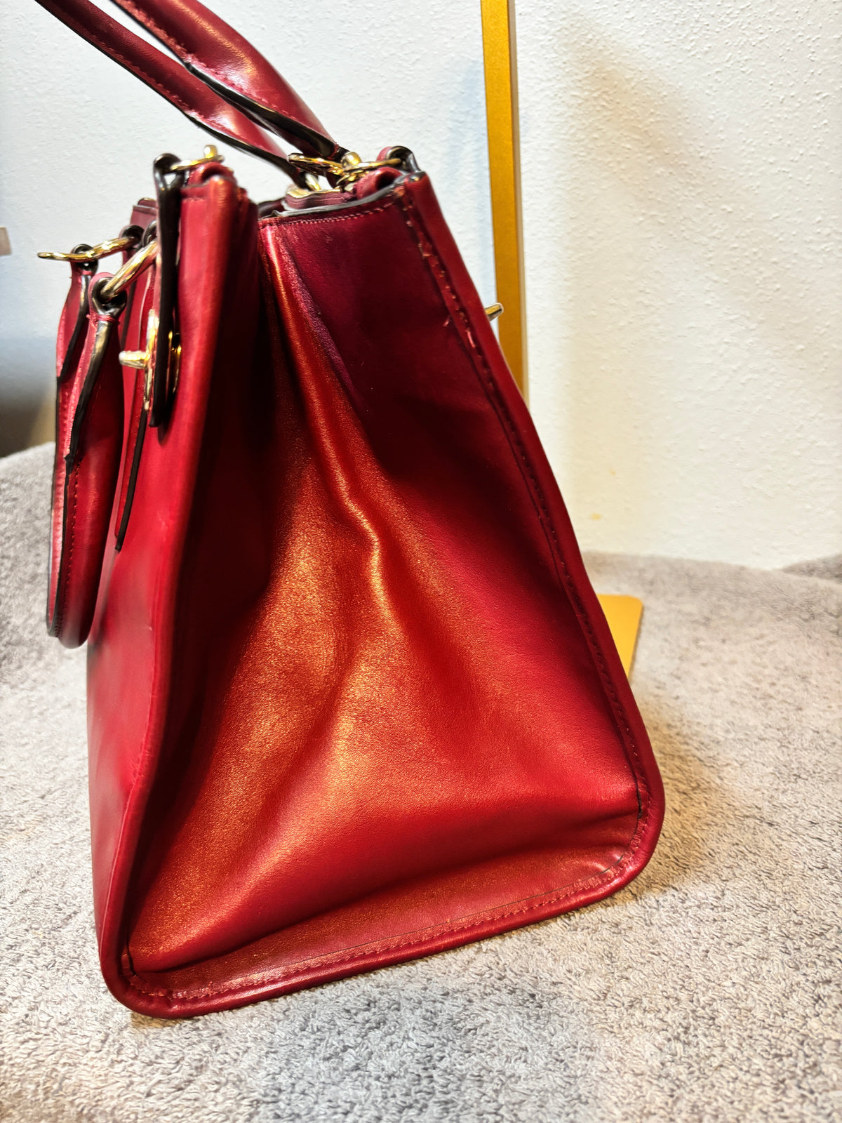 Coach Crosby Carryall Red Leather 3 Compartment Turnlock Crossbody Satchel