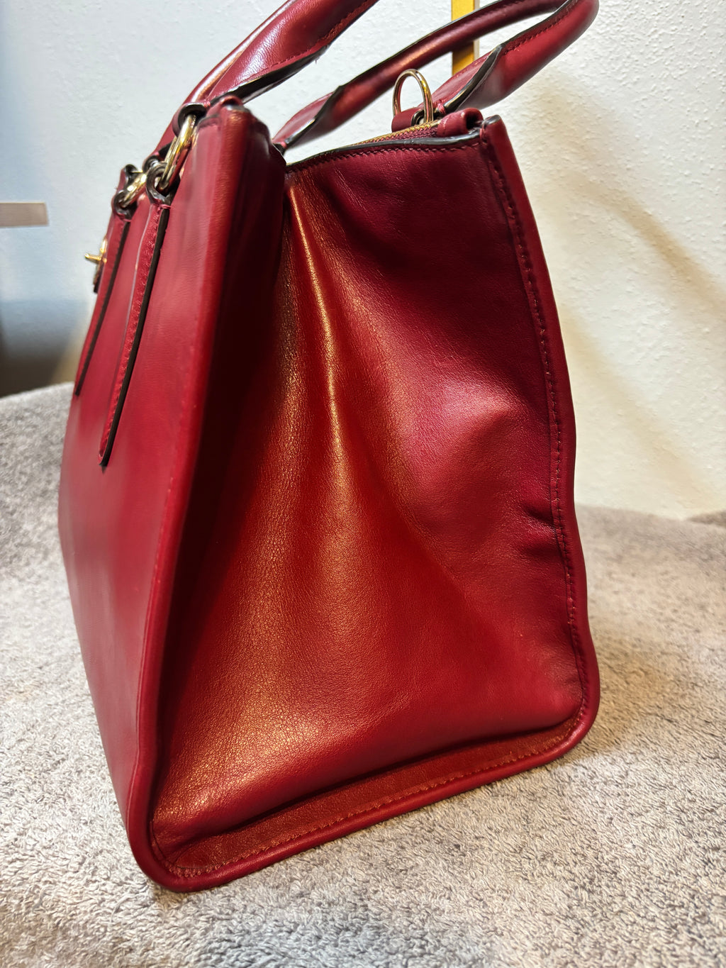Coach Crosby Carryall Red Leather 3 Compartment Turnlock Crossbody Satchel