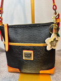 Dooney Bourke fine striated leather Small Everyday Crossbody Black Tan Leather