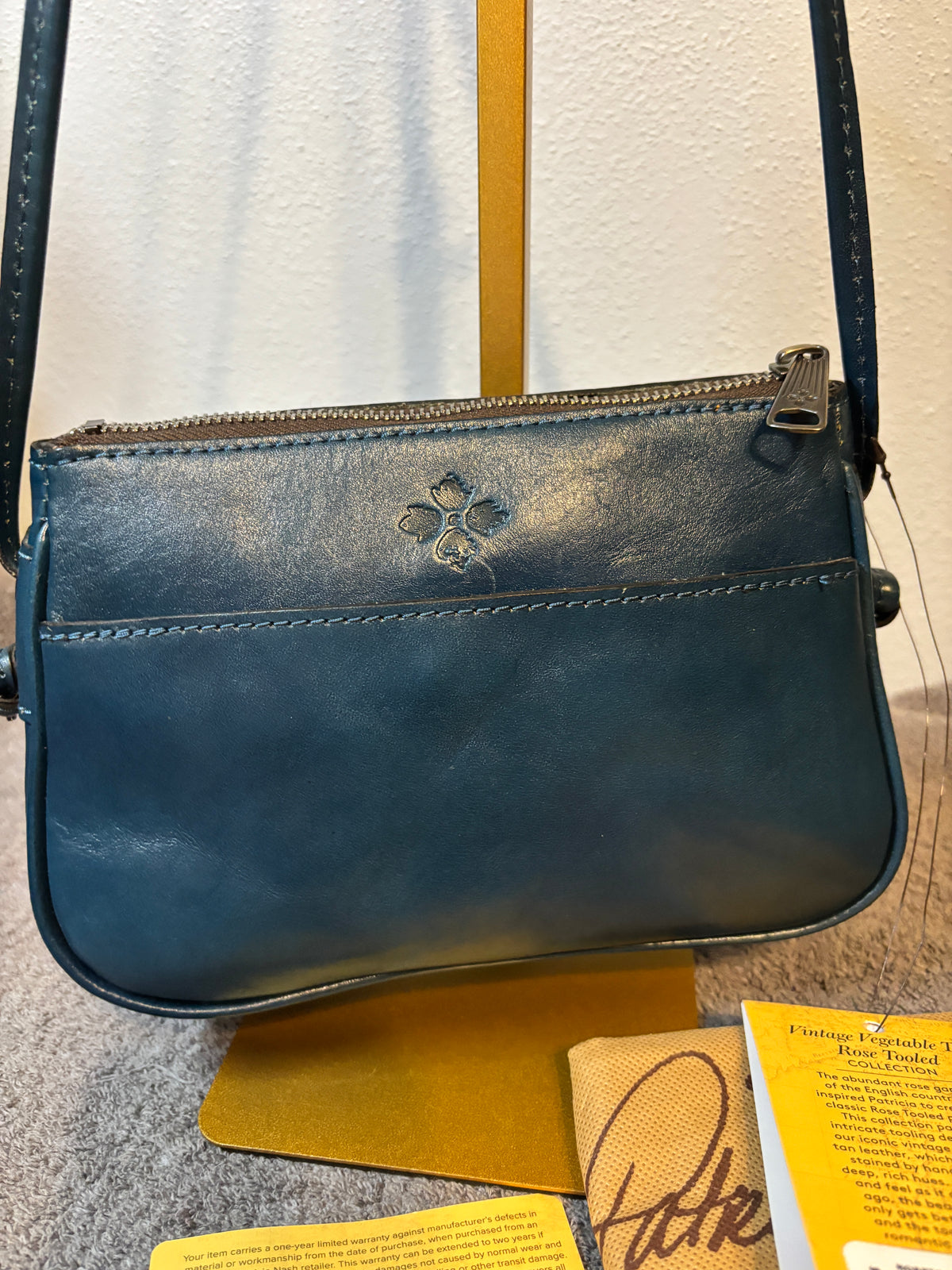 Patricia Nash Bacoli Caribbean Blue Tooled Leather Crossbody NWT Dust Bag
