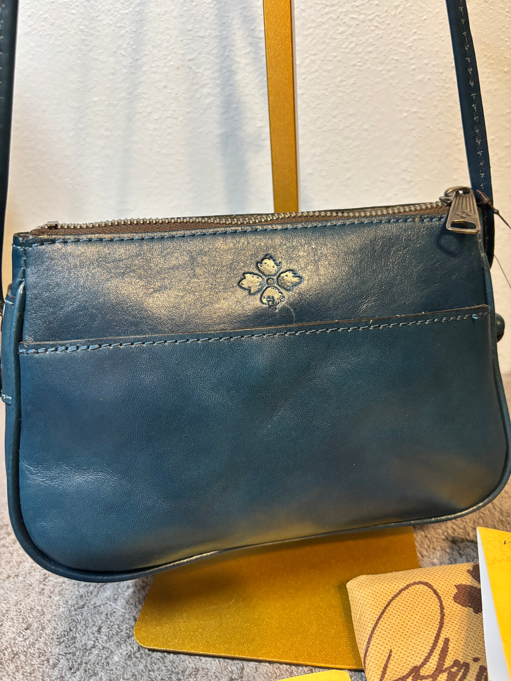 Patricia Nash Bacoli Caribbean Blue Tooled Leather Crossbody NWT Dust Bag