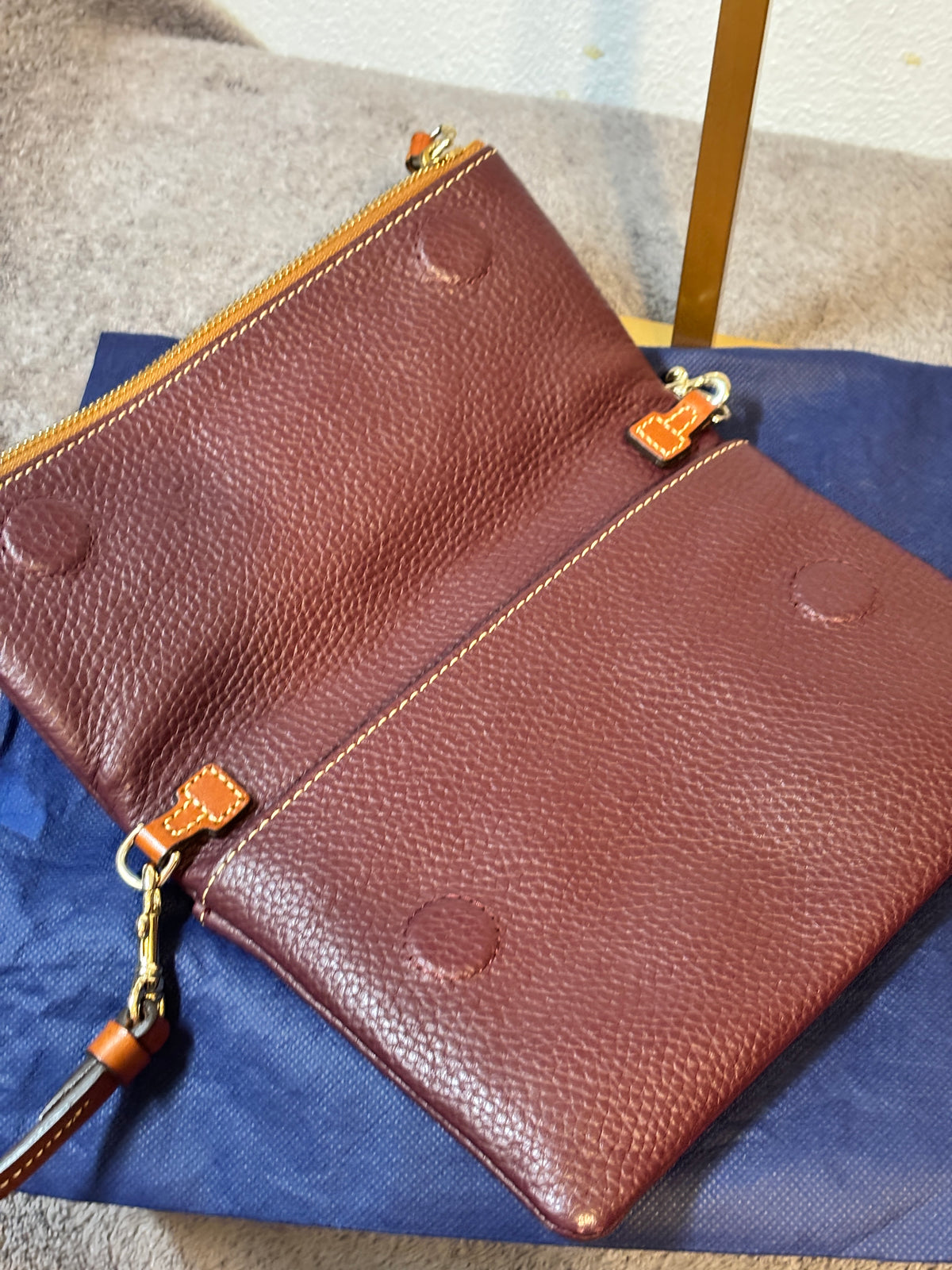 Dooney Bourke Burgundy Pebble Leather Flap Crossbody Tassel Dust Bag