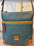 Dooney Bourke Pebble Leather Small Everyday Crossbody Teal Blue Tan Trim