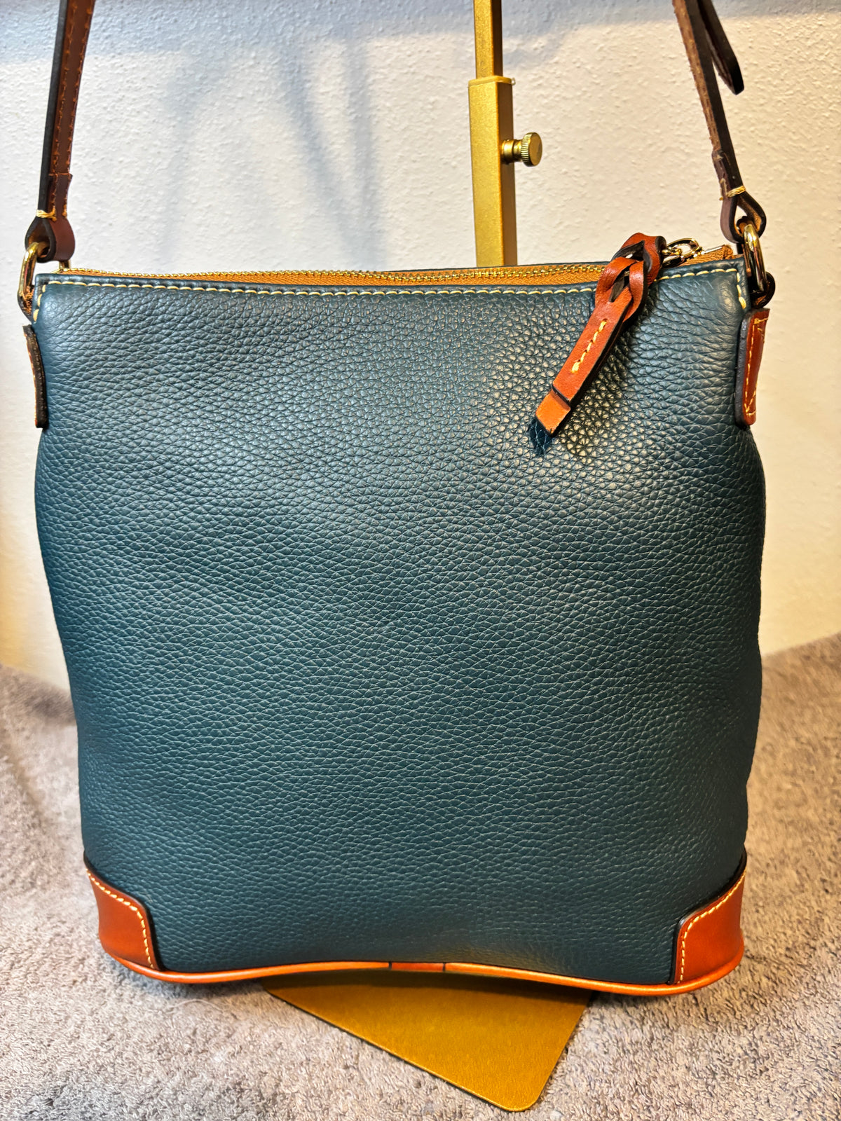 Dooney Bourke Pebble Leather Small Everyday Crossbody Teal Blue Tan Trim