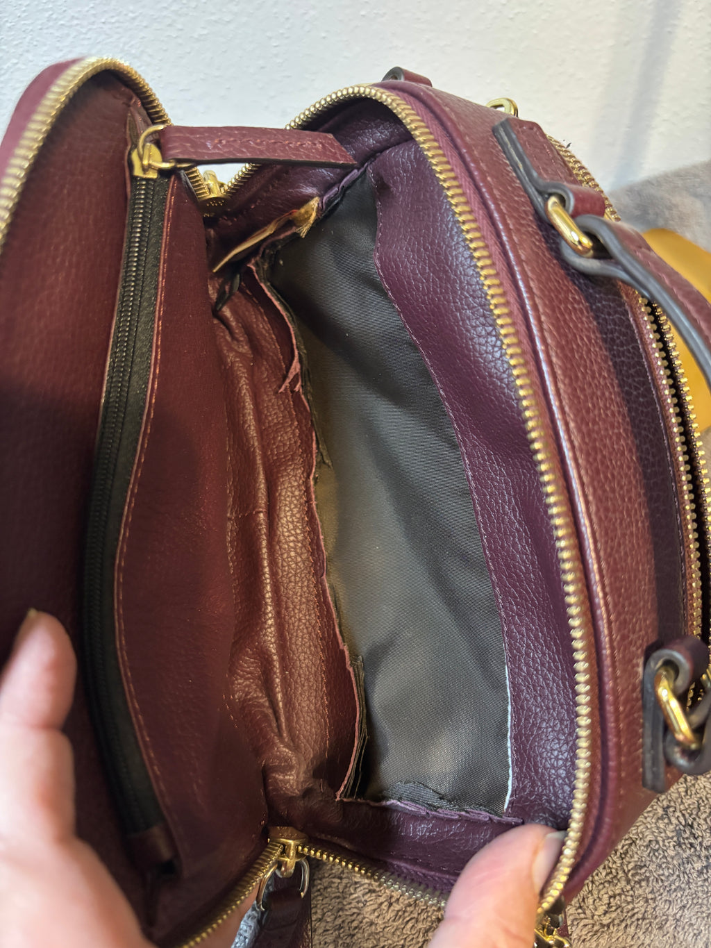 Dooney & Bourke Burgundy Leather Double Zip Camera Bag Crossbody