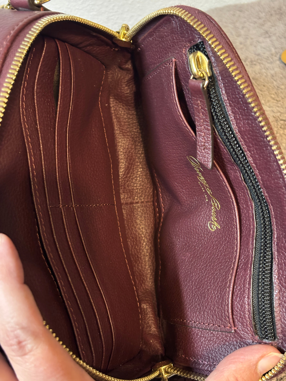 Dooney & Bourke Burgundy Leather Double Zip Camera Bag Crossbody
