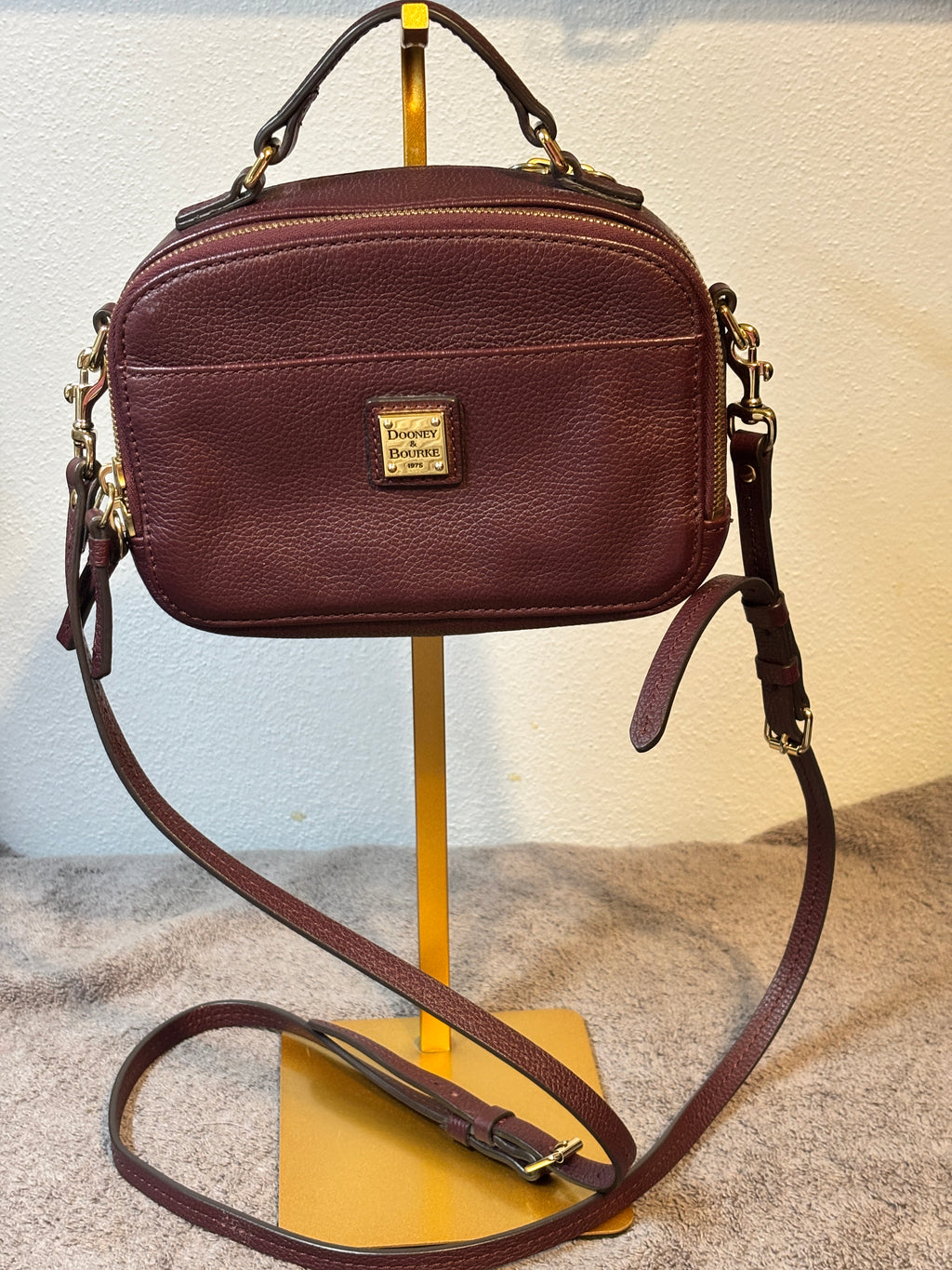 Dooney & Bourke Burgundy Leather Double Zip Camera Bag Crossbody
