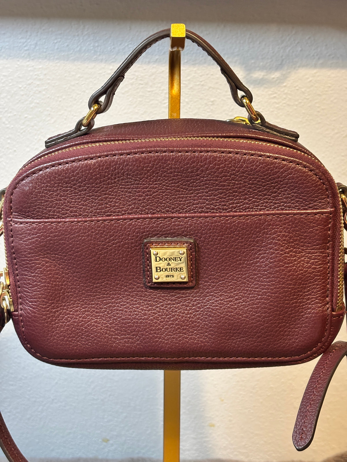Dooney & Bourke Burgundy Leather Double Zip Camera Bag Crossbody