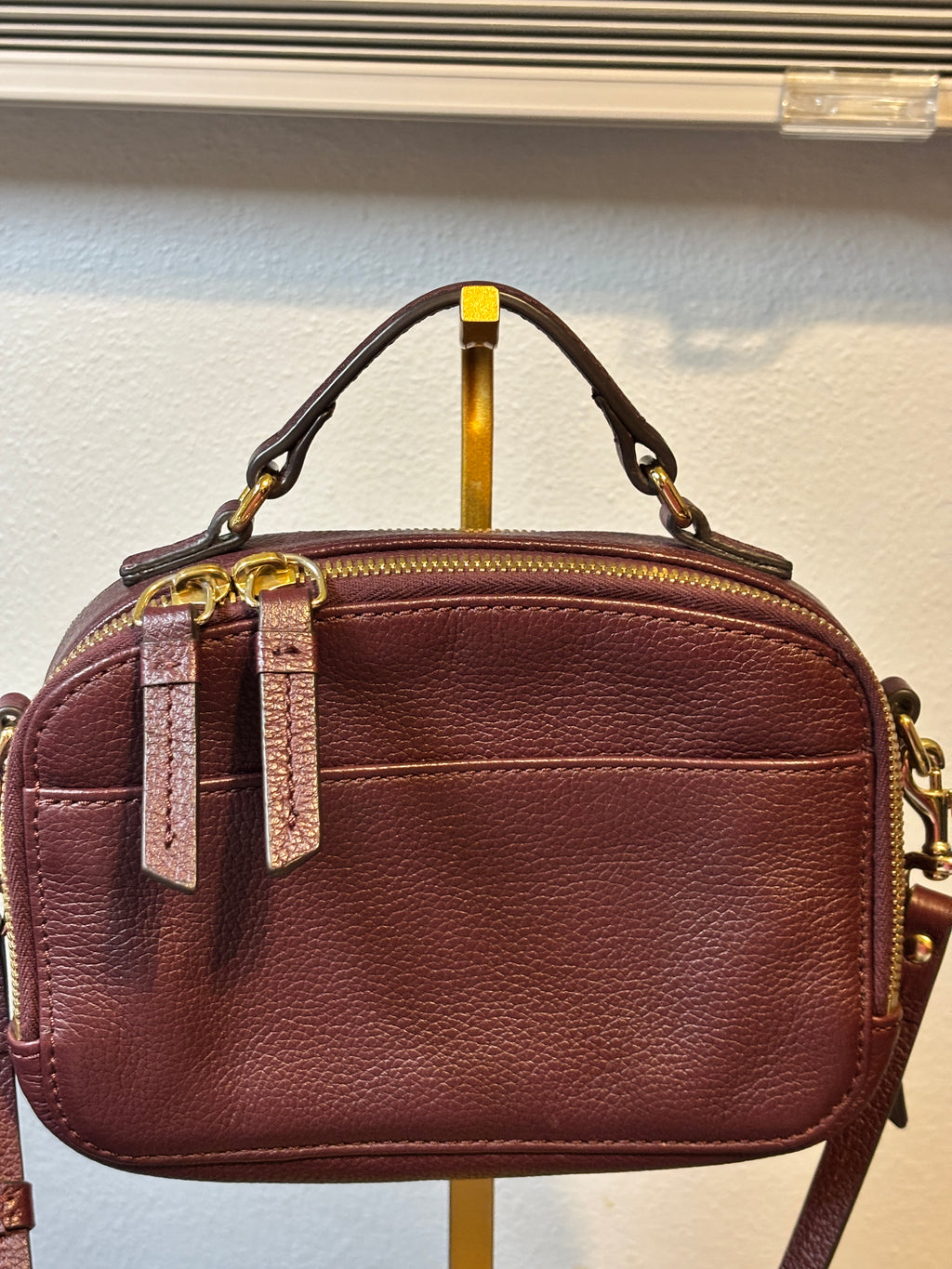 Dooney & Bourke Burgundy Leather Double Zip Camera Bag Crossbody