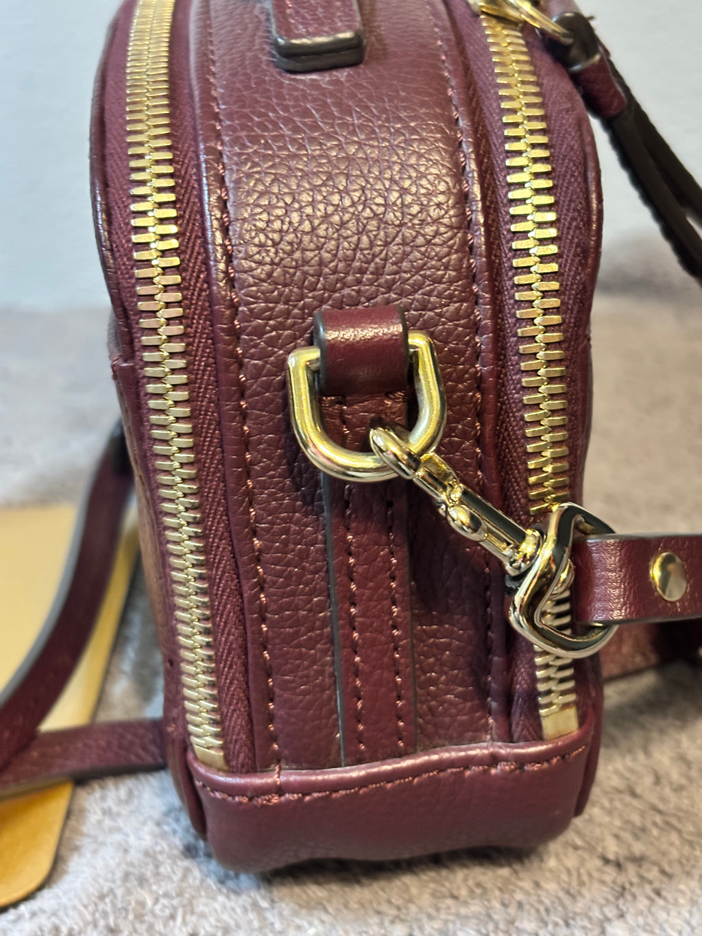 Dooney & Bourke Burgundy Leather Double Zip Camera Bag Crossbody