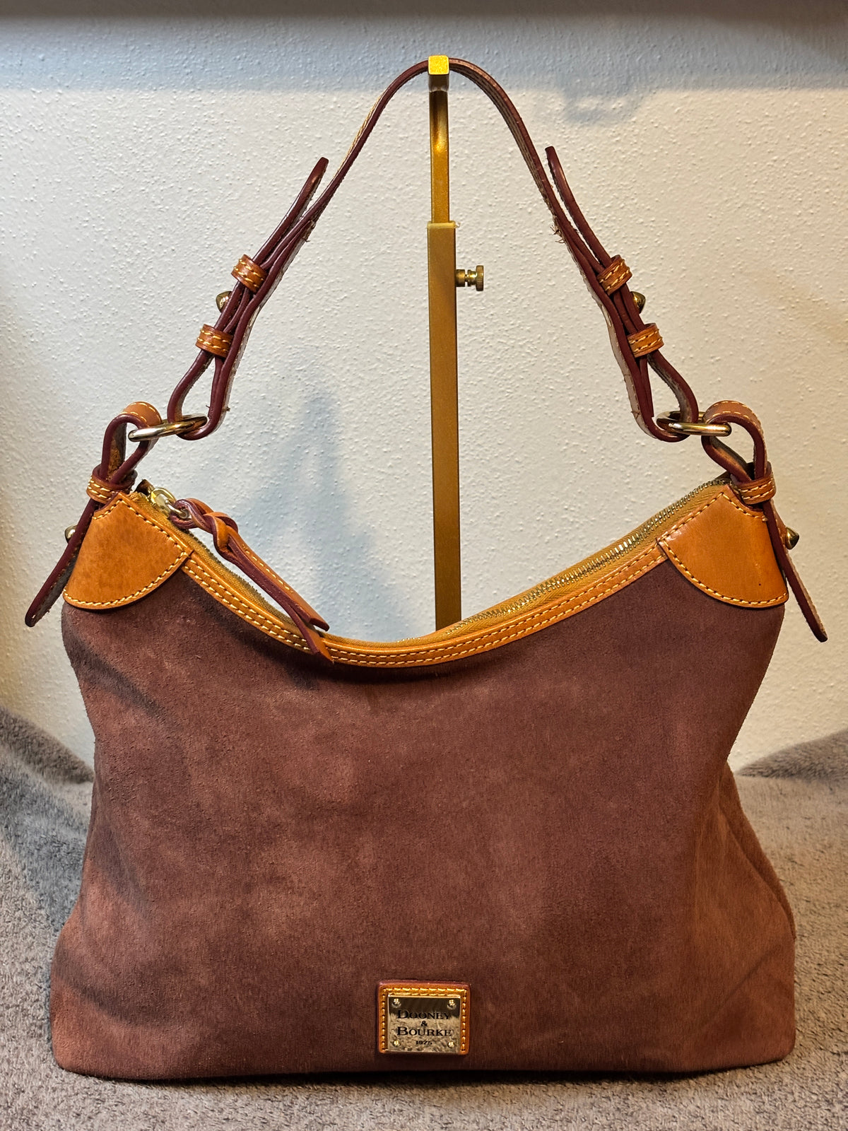 Dooney & Bourke Purple Suede Leather Trim Hobo Shoulder Bag