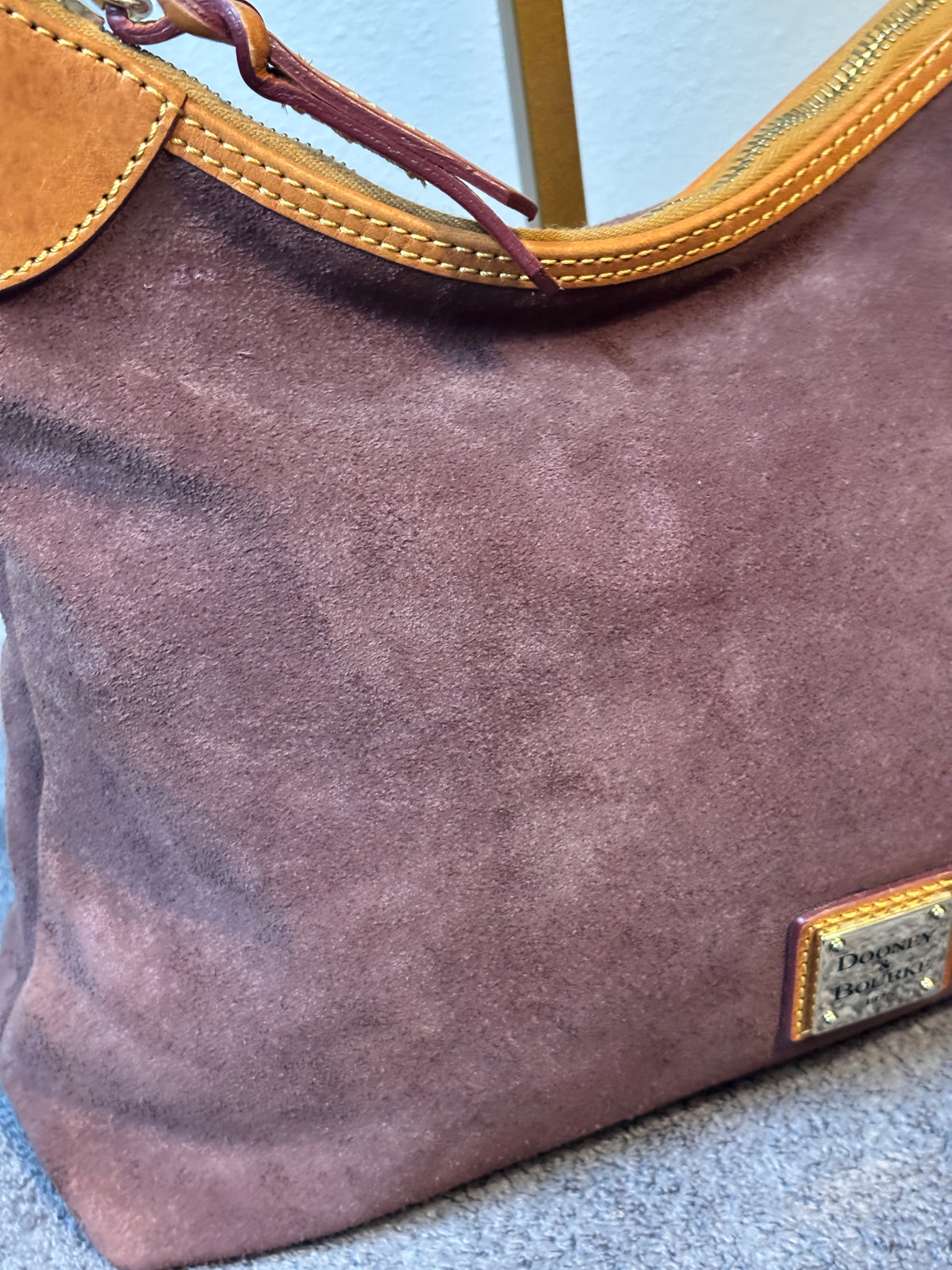 Dooney & Bourke Purple Suede Leather Trim Hobo Shoulder Bag