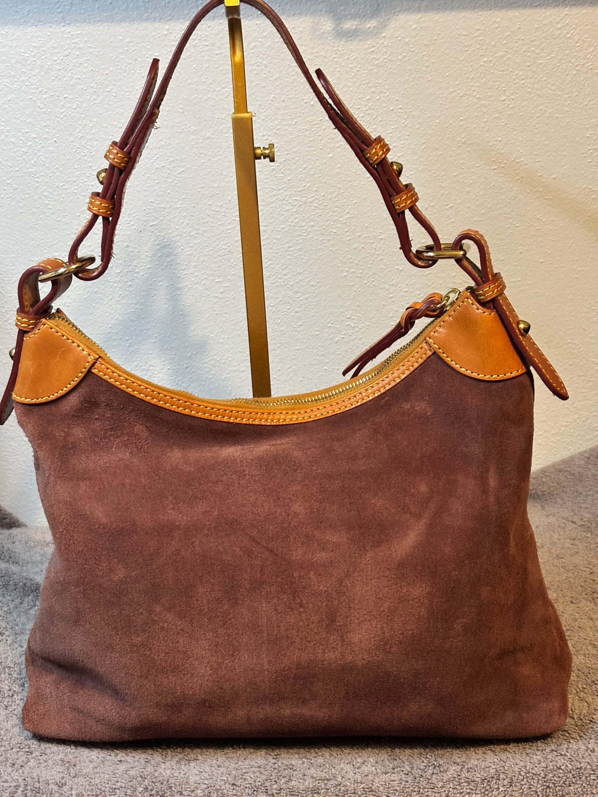 Dooney & Bourke Purple Suede Leather Trim Hobo Shoulder Bag