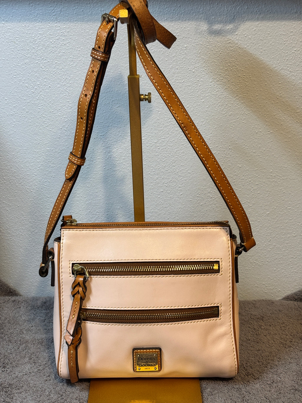 Dooney & Bourke Pale Pink Blush Leather Double Zip Crossbody Bag