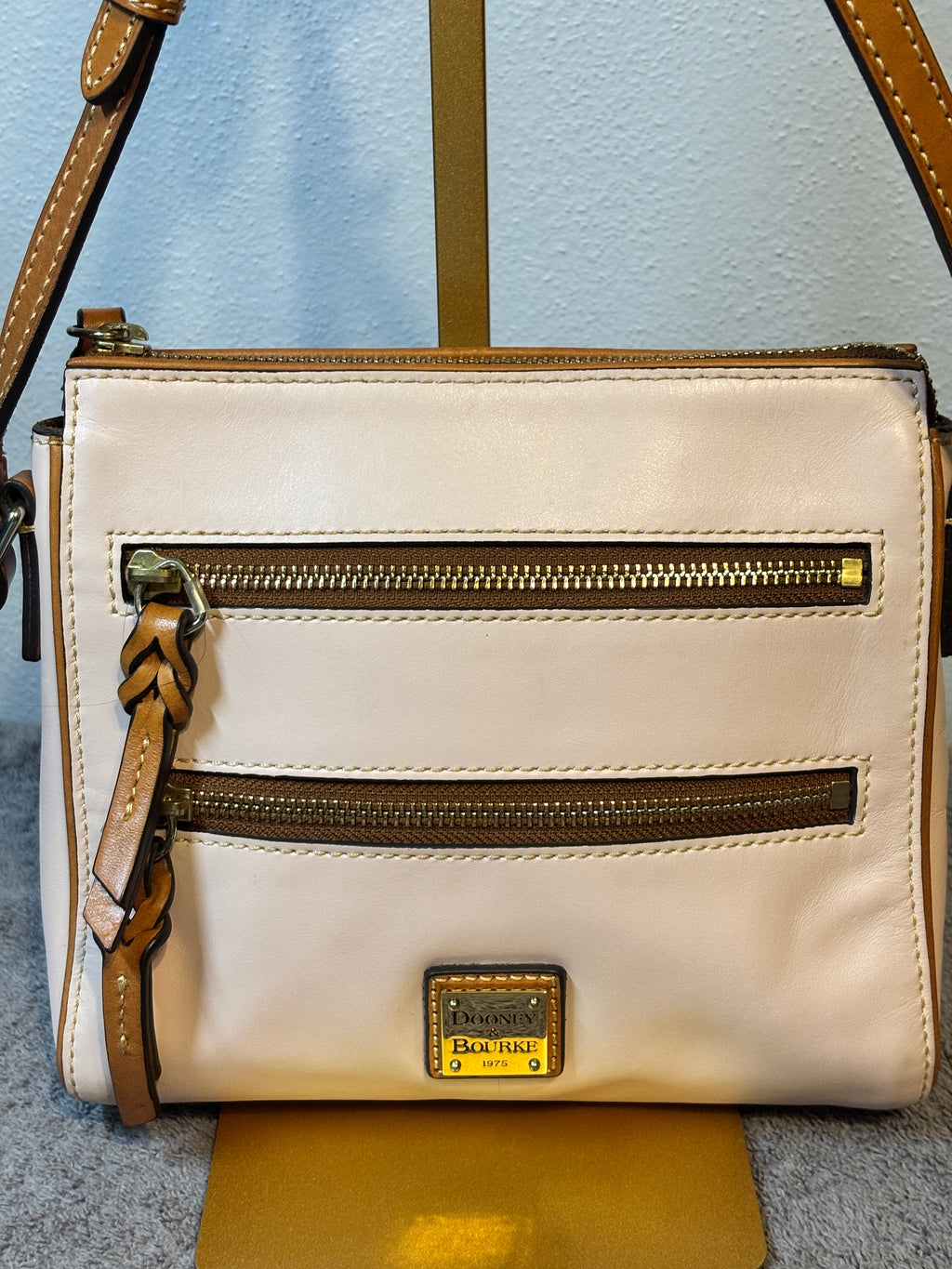 Dooney & Bourke Pale Pink Blush Leather Double Zip Crossbody Bag