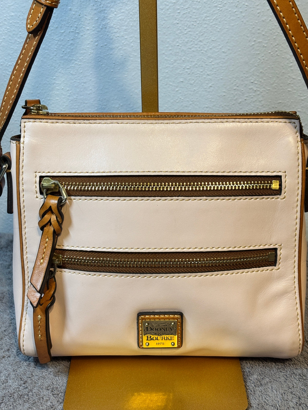Dooney & Bourke Pale Pink Blush Leather Double Zip Crossbody Bag
