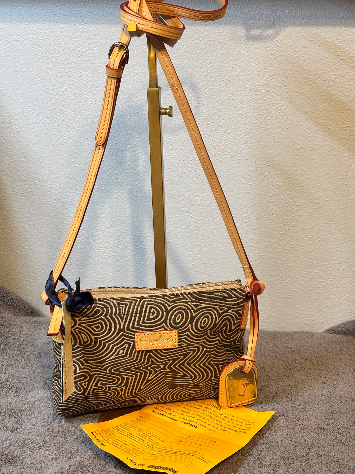NWT Dooney & Bourke Brown Signature Fabric Crossbody Pouchette 5W299 G7