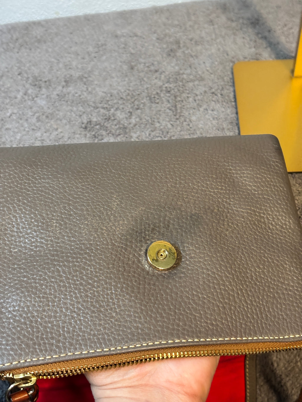 Dooney & Bourke Pebble Grain Taupe Flap Crossbody Brown Trim Leather Bag