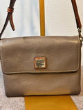 Dooney & Bourke Pebble Grain Taupe Flap Crossbody Brown Trim Leather Bag