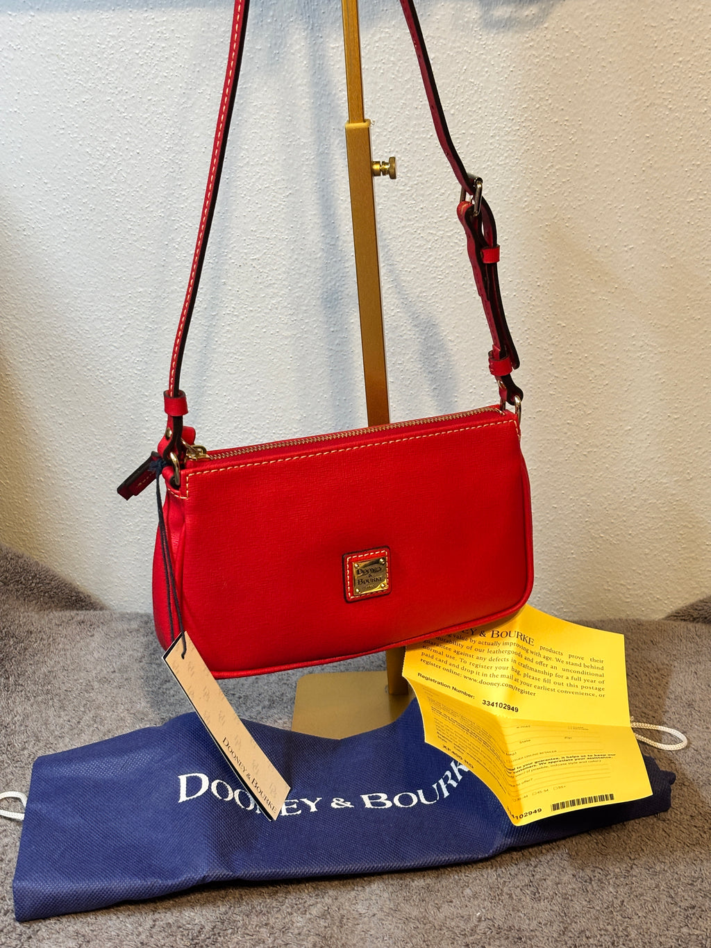 NWT Dooney & Bourke Saffiano Lexi Red Leather Crossbody Bag Dust Bag
