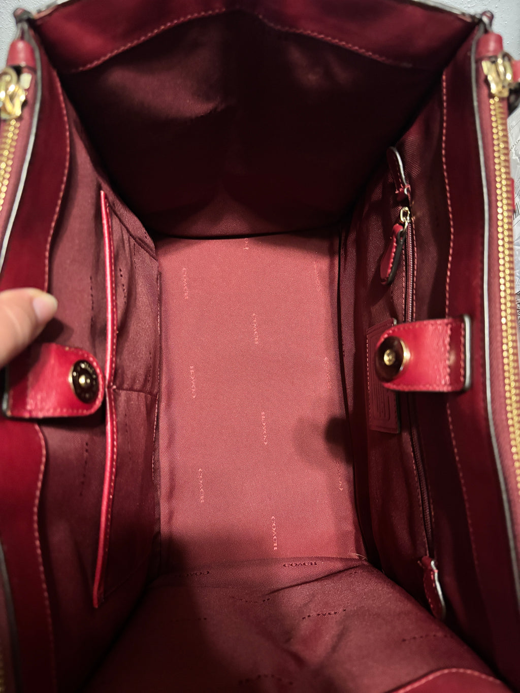 Coach Crosby Carryall Red Leather 3 Compartment Turnlock Crossbody Satchel