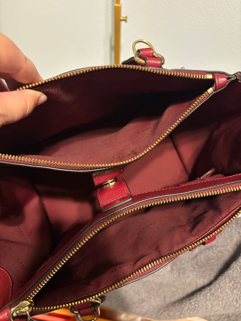 Coach Crosby Carryall Red Leather 3 Compartment Turnlock Crossbody Satchel