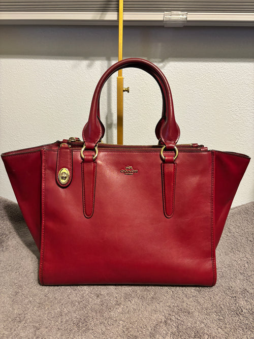 Coach Crosby Carryall Red Leather 3 Compartment Turnlock Crossbody Satchel