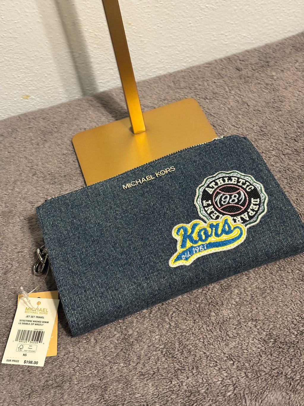 Michael Kors Jet Set Travel Denim Patch Double Zip Wristlet Wallet – NWT