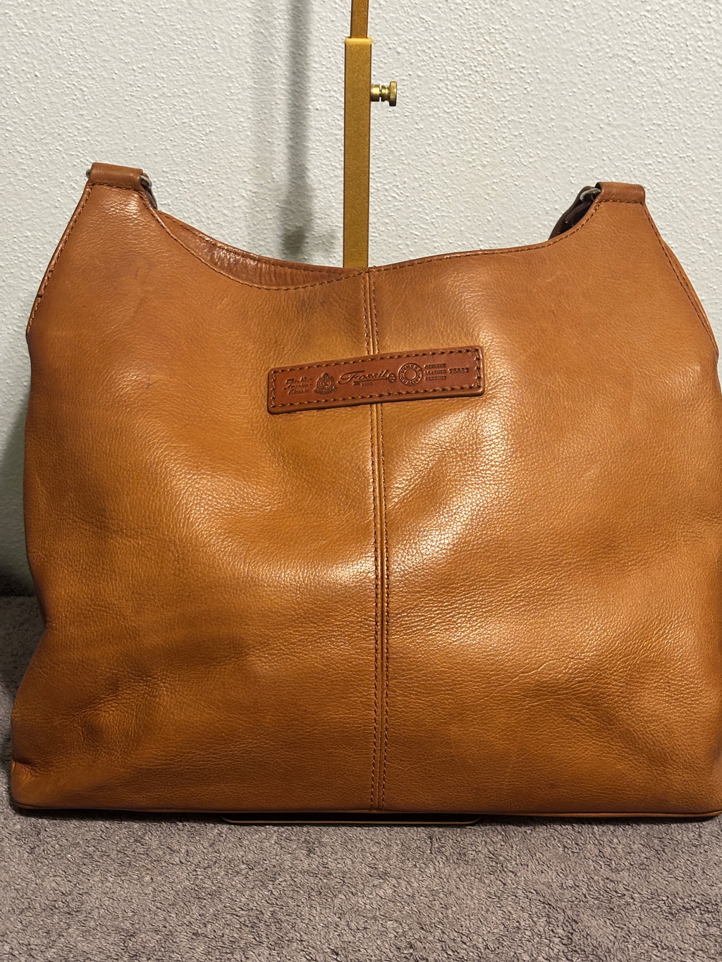 Fossil Tan Brown Leather Organizer Shoulder Bag Multi Pocket Purse