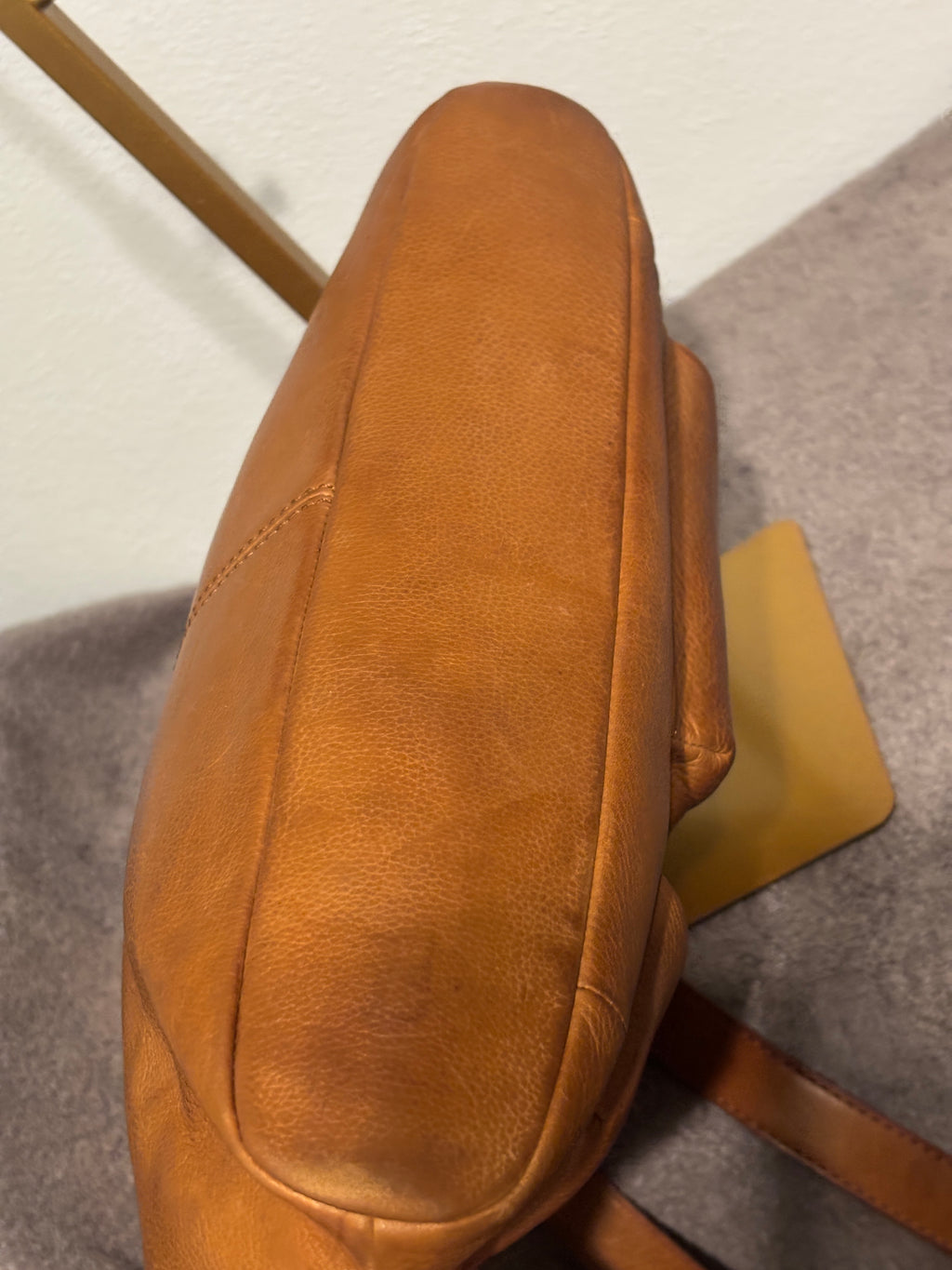 Fossil Tan Brown Leather Organizer Shoulder Bag Multi Pocket Purse