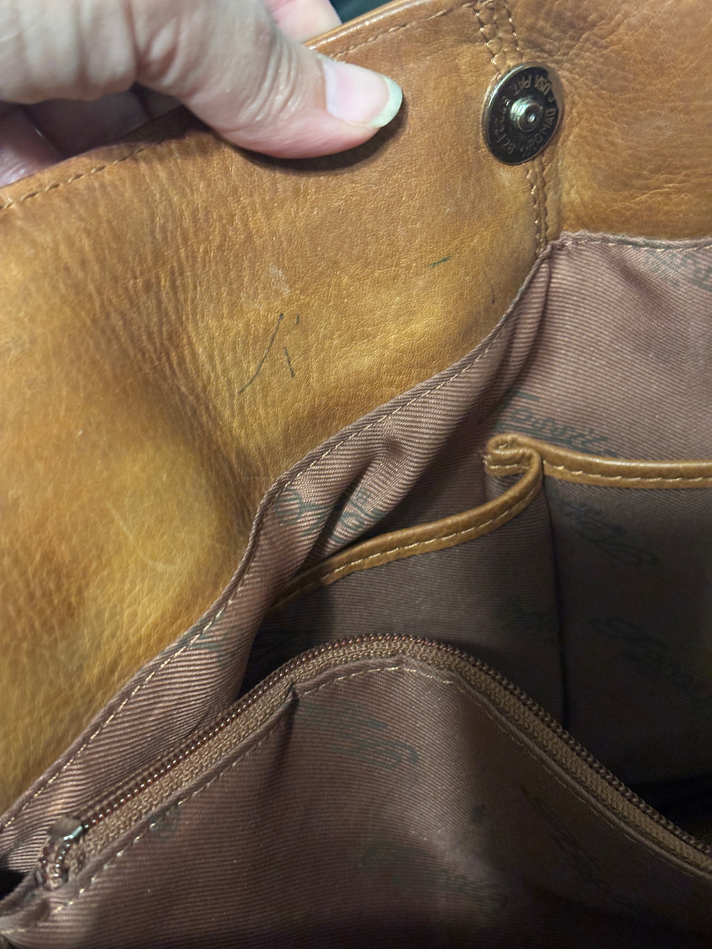 Fossil Tan Brown Leather Organizer Shoulder Bag Multi Pocket Purse