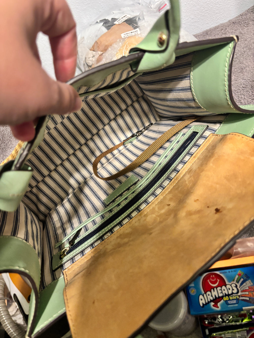 Dooney and Bourke Beacon Woven Leather Mint Green Large Zip Tote