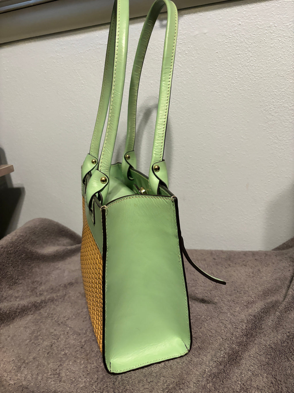 Dooney and Bourke Beacon Woven Leather Mint Green Large Zip Tote