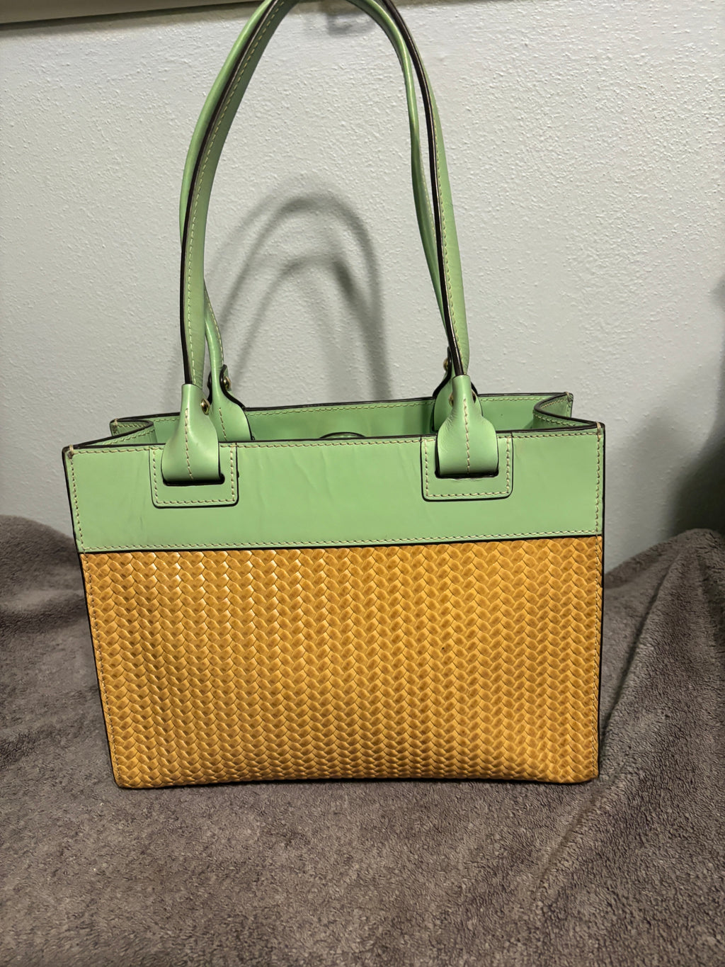 Dooney and Bourke Beacon Woven Leather Mint Green Large Zip Tote