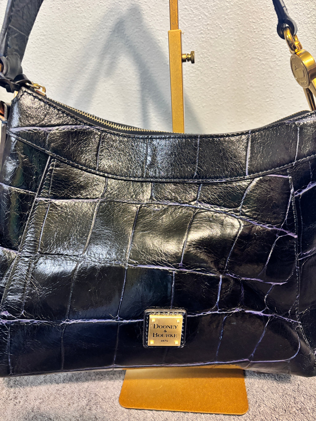 Dooney and Bourke Large Pembrook Cassidy Black Croc Embossed Hobo