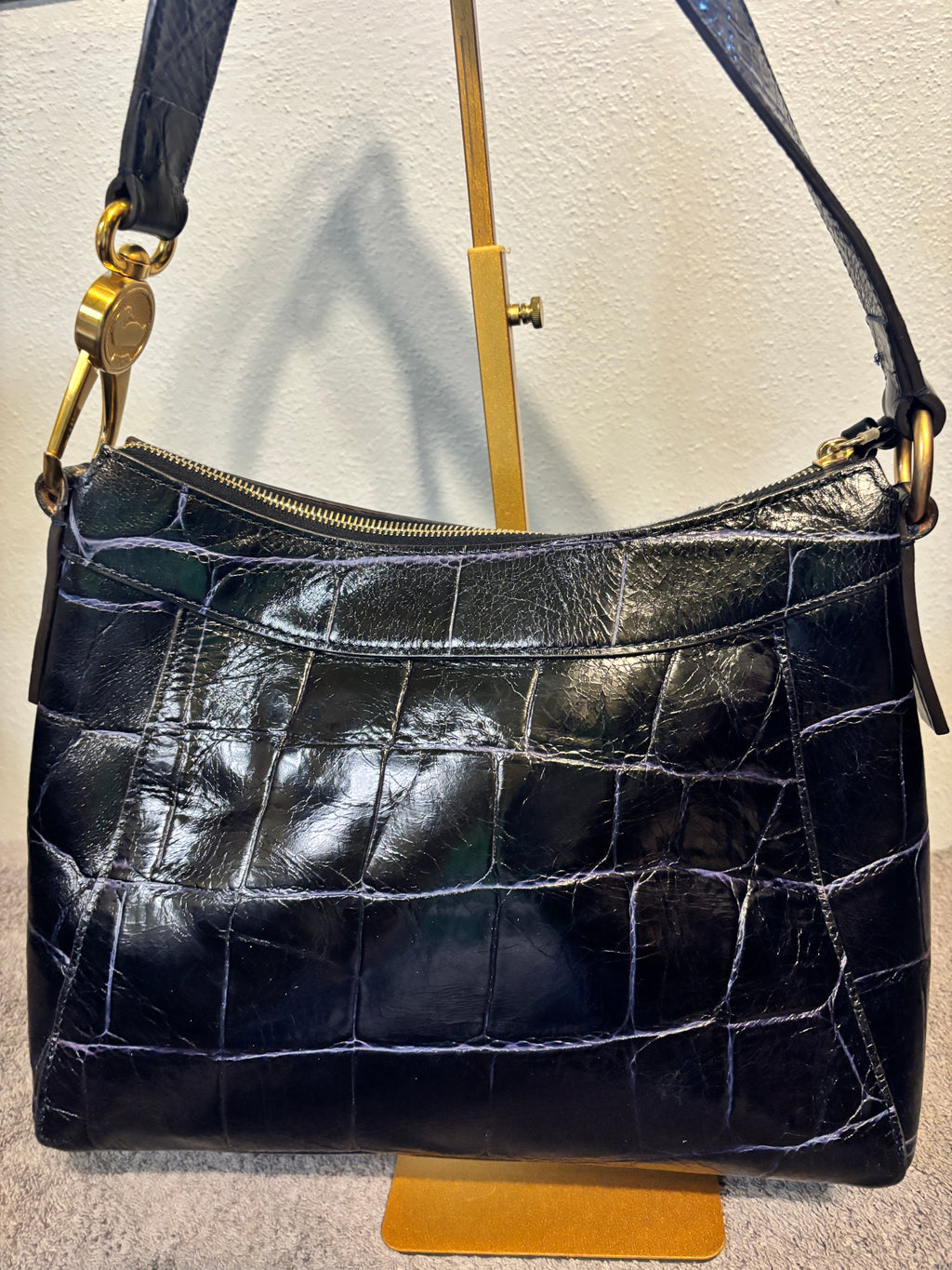 Dooney and Bourke Large Pembrook Cassidy Black Croc Embossed Hobo