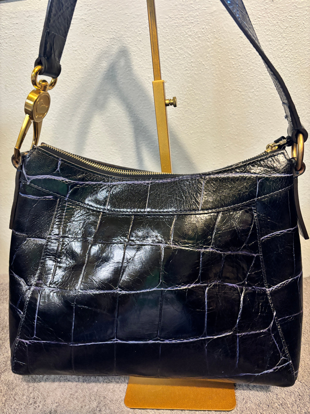 Dooney and Bourke Large Pembrook Cassidy Black Croc Embossed Hobo