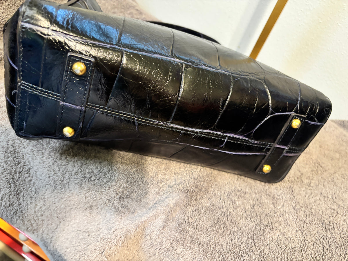Dooney and Bourke Large Pembrook Cassidy Black Croc Embossed Hobo